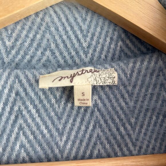 Mystree Fuzzy Soft Button Front Herringbone Shacket Blue S - Picture 7 of 10